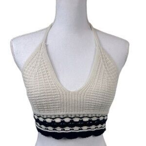 Sincerely Jules Cream and Black Knit Crop Top